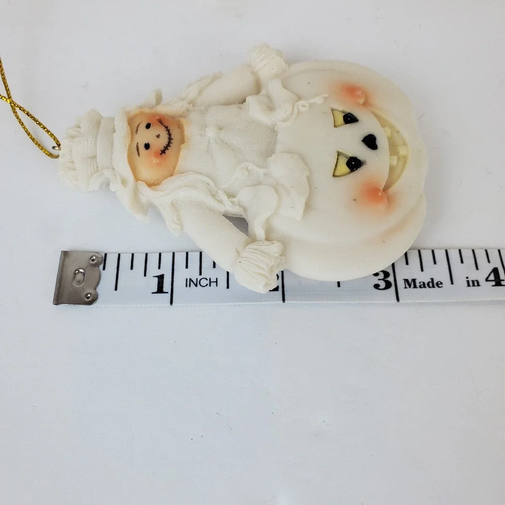 4 Vintage Witch Scarecrow Pumpkin Ceramic Resin Halloween Ornaments Off White